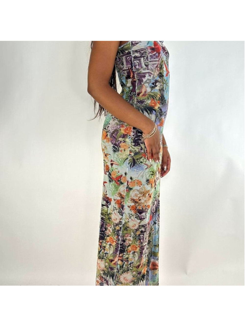 vintage JPG S/S 1999 tropical print mesh maxi dress - Picture 7 of 8